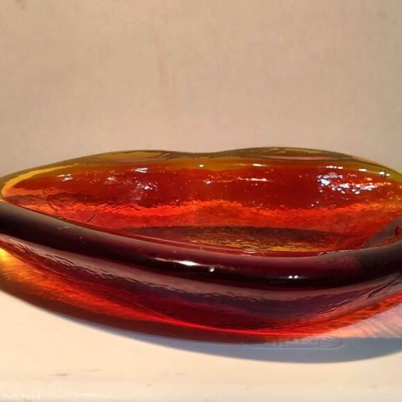 RARE Vtg LE Smith AMBERINA Heavy Glass candy dish key tray yellow orange Red - Picture 5 of 5
